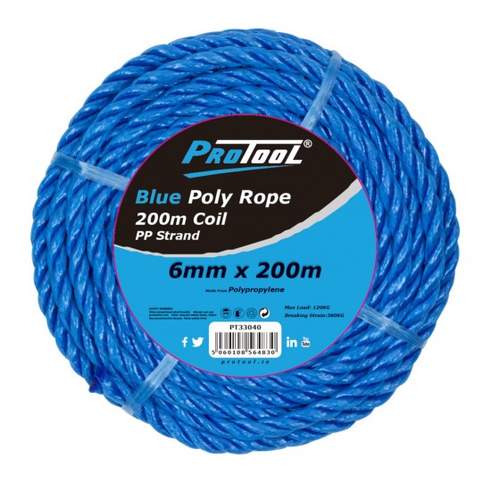 PROTOOL 06MM ROPE BLUE 200M COIL PP 3 STRAND