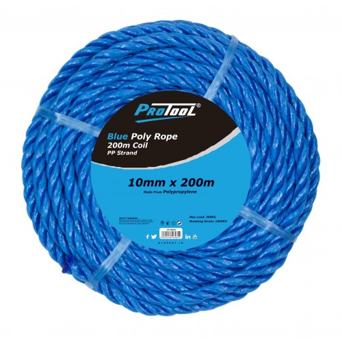 PROTOOL 10MM ROPE BLUE  200M COIL PP 3 STRAND