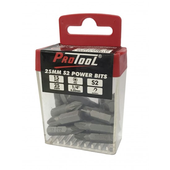 PROTOOL 15PC 25MM PZ2 POWER BITS (DISPLAY 12)