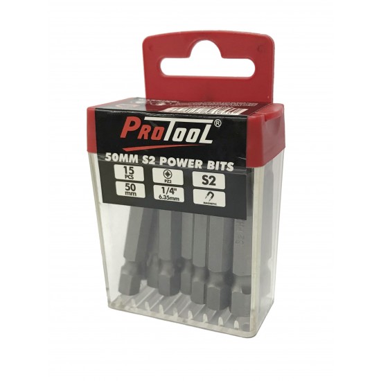 PROTOOL 15PC  50MM PZ2 POWER BITS (DISPLAY 12)