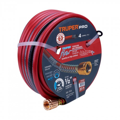 TRUPER 30M 1/2  4 PLY GARDEN HOSE STEEL FITTINGS