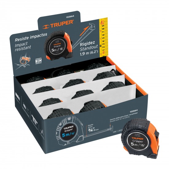 TRUPER 5M  REINFORCED MEASURING TAPE 12PC DISPLAY