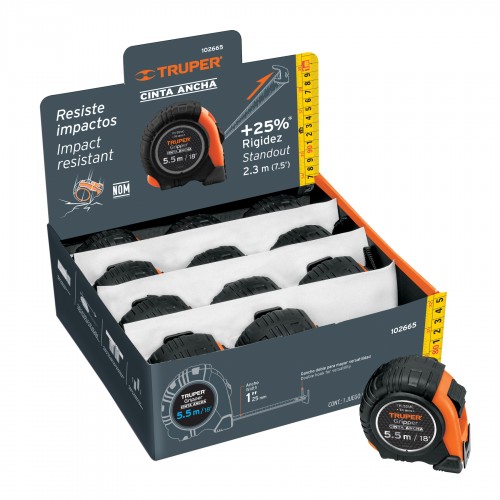 TRUPER 5.5M  REINFORCED MEASURING TAPE 12PC DISPLAY