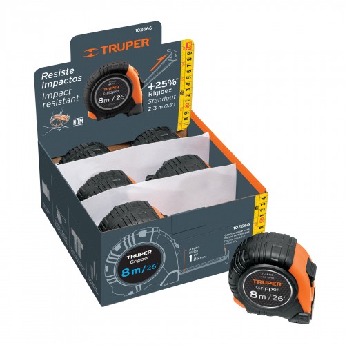 TRUPER 8M  REINFORCED MEASURING TAPE 6PC DISPLAY