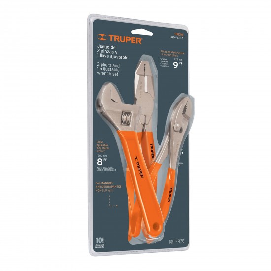 TRUPER PLIER AND ADJUSTABLE WRENCH SET  3PIECES