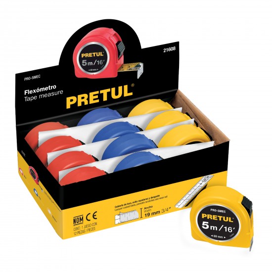 PRETUL 5M COLOUR TAPE 12PC DISPLAY