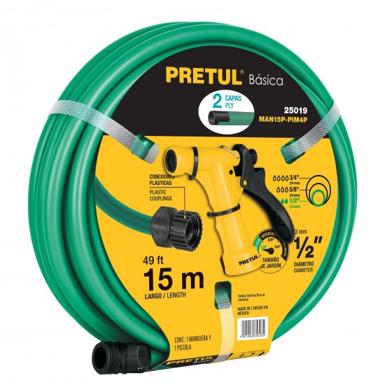 PRETUL 15M WATER HOSE WITH PLASTIC PISTOL