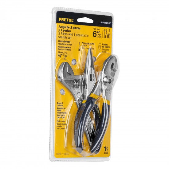 PRETUL 2 PLIER AND 1 ADJ WRENCH SET